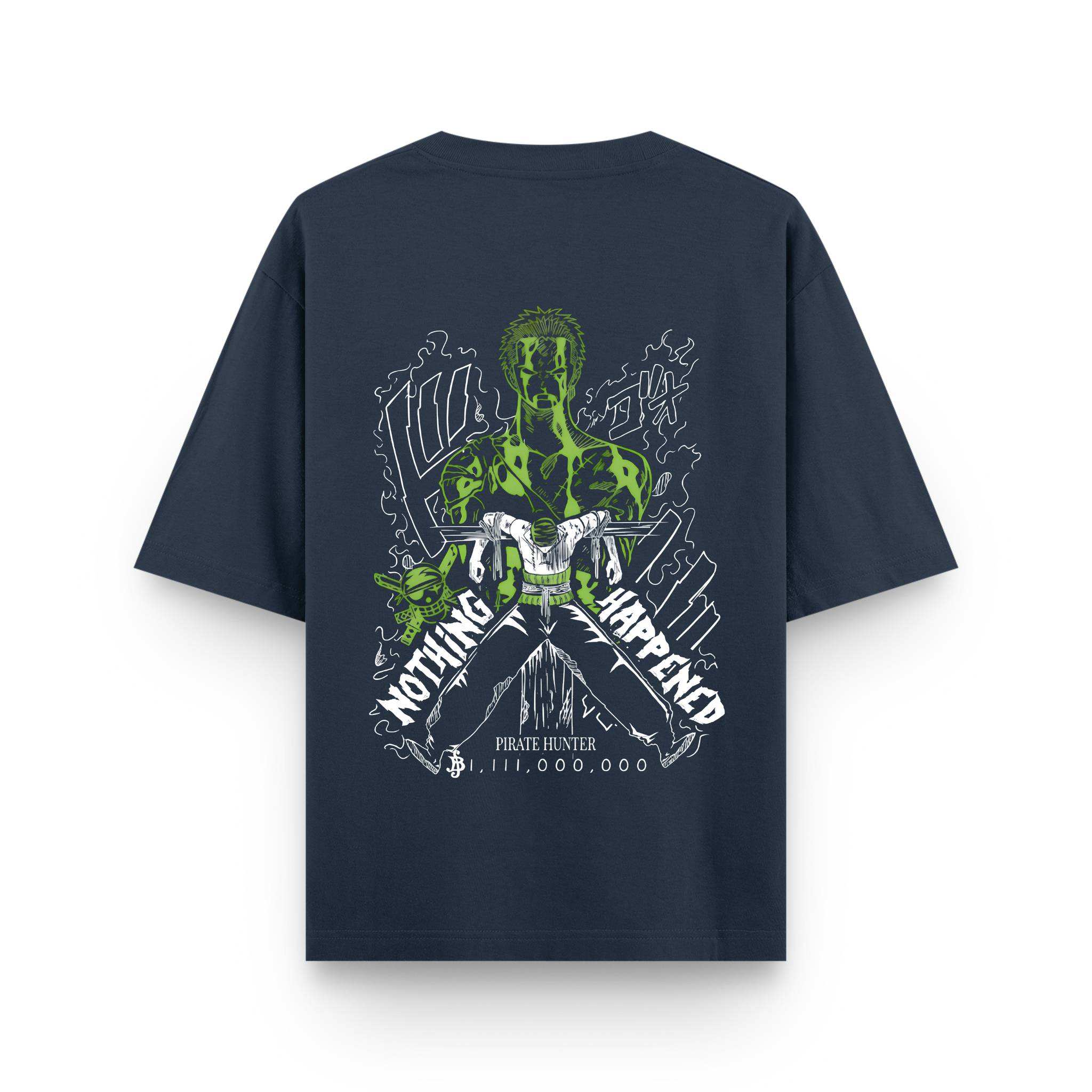 Nothing Happened Zoro Navy Blue Oversized Anime T-shirt