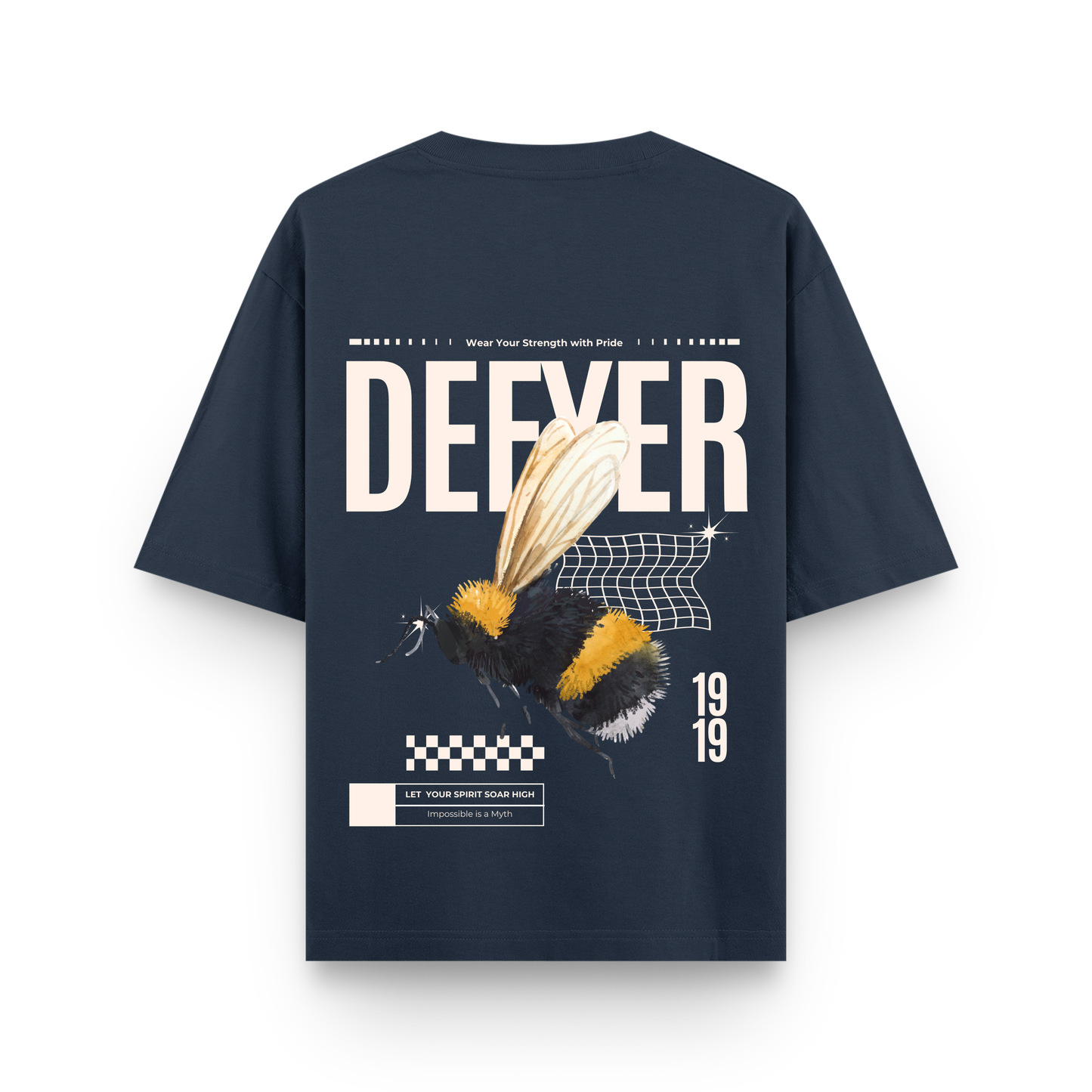 Defyer Bumblebee Cotton Oversized T shirt Navy Blue