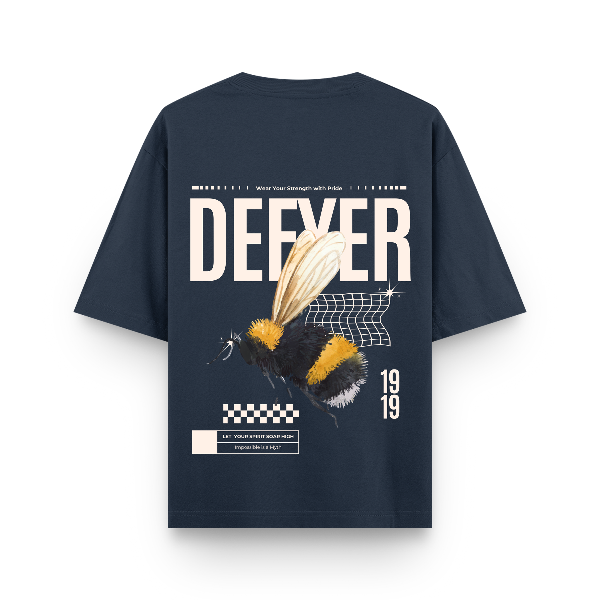 Defyer Bumblebee Cotton Oversized T shirt Navy Blue