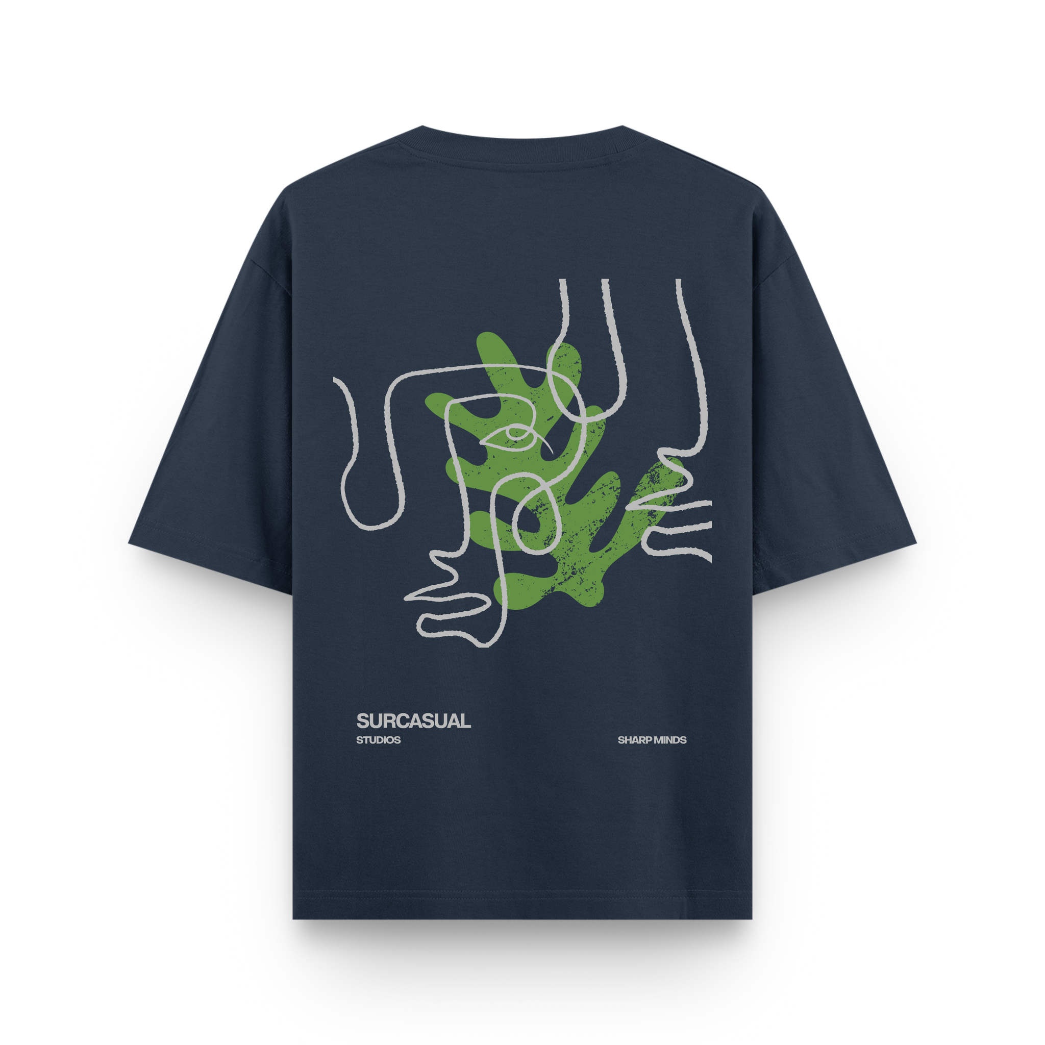 Sharp Minds Abstract Face Oversized Navy Blue Graphic T-Shirt