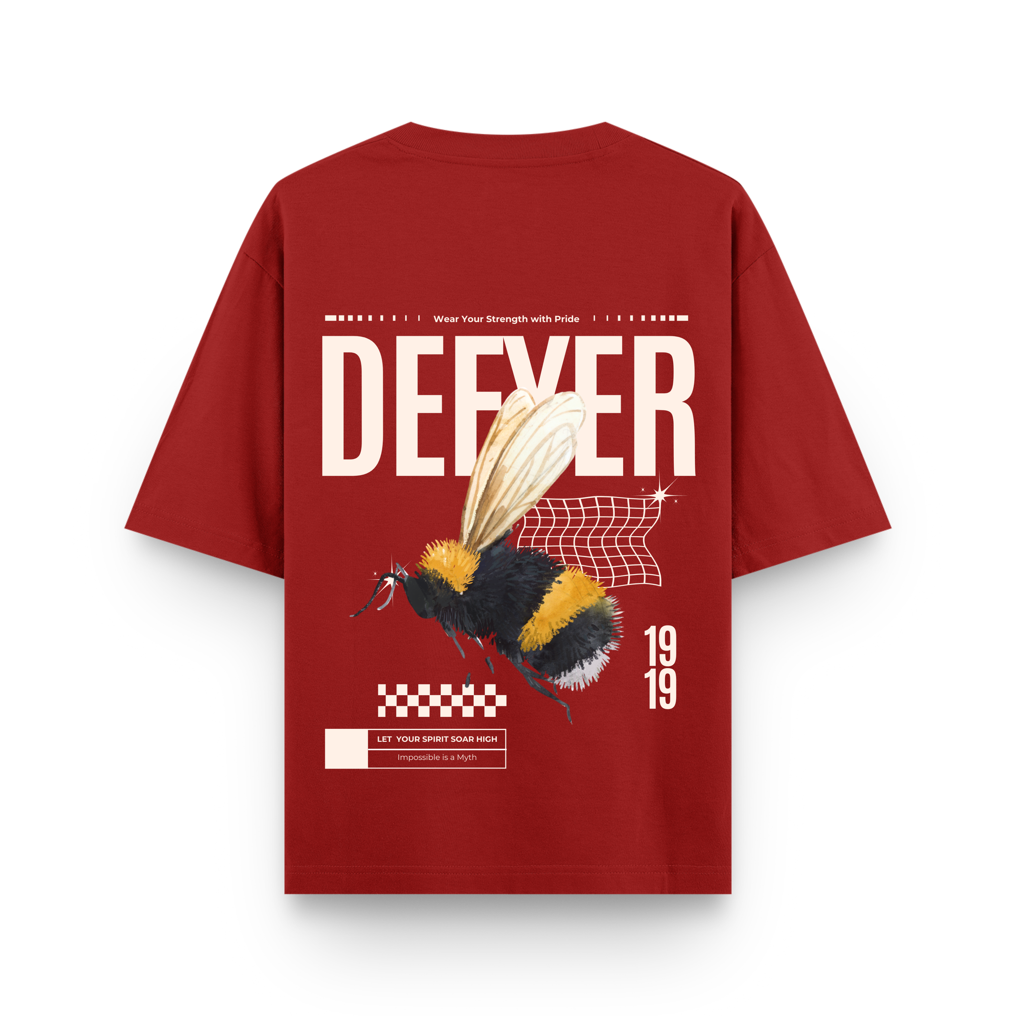 Defyer Bumblebee Cotton Oversized T shirt Red