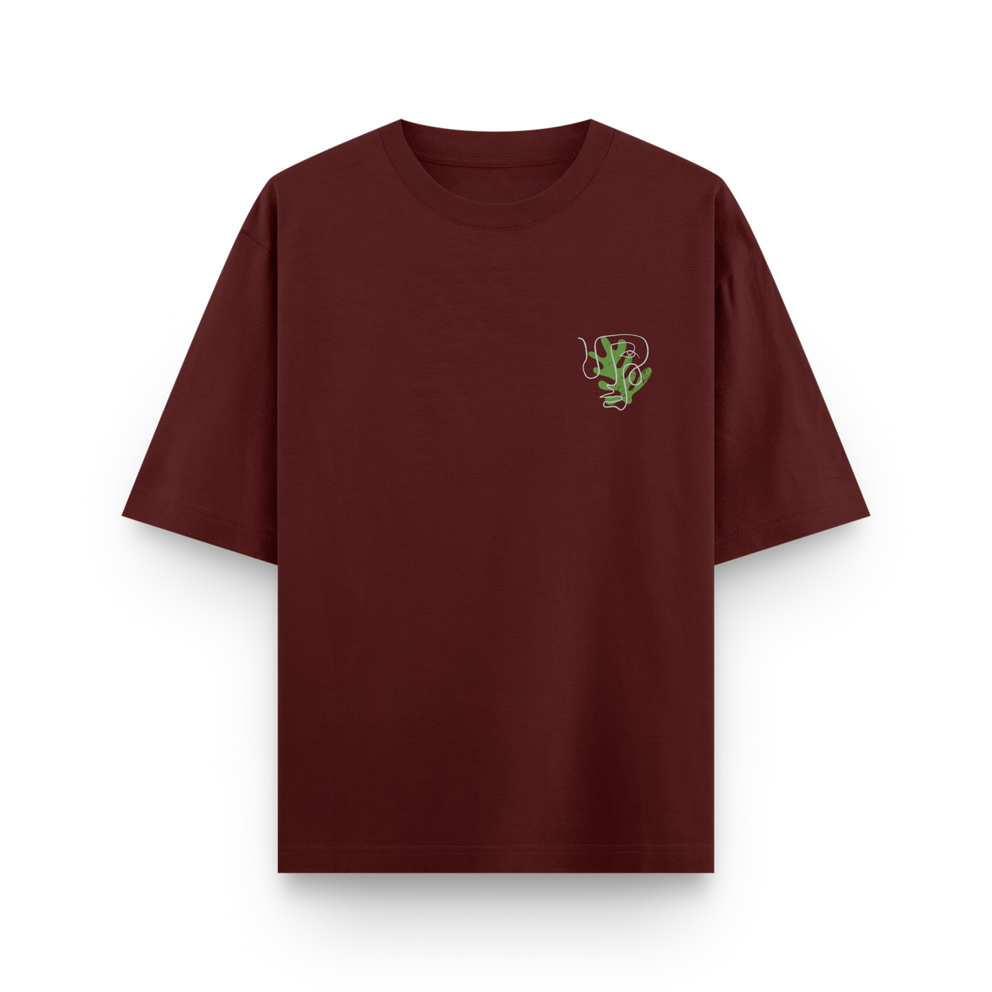 Sharp Minds Abstract Face Oversized Maroon Graphic T-Shirt
