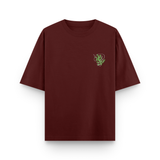 Sharp Minds Abstract Face Oversized Maroon Graphic T-Shirt