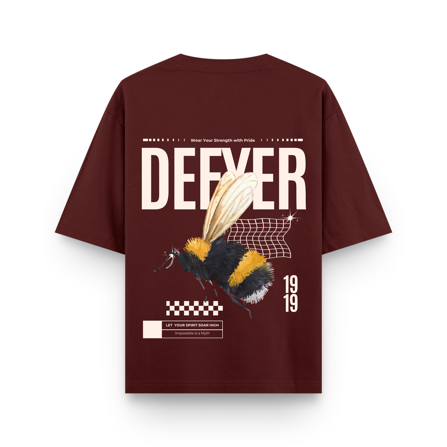 Defyer Bumblebee Cotton Oversized T shirt Maroon