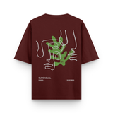 Sharp Minds Abstract Face Oversized Maroon Graphic T-Shirt