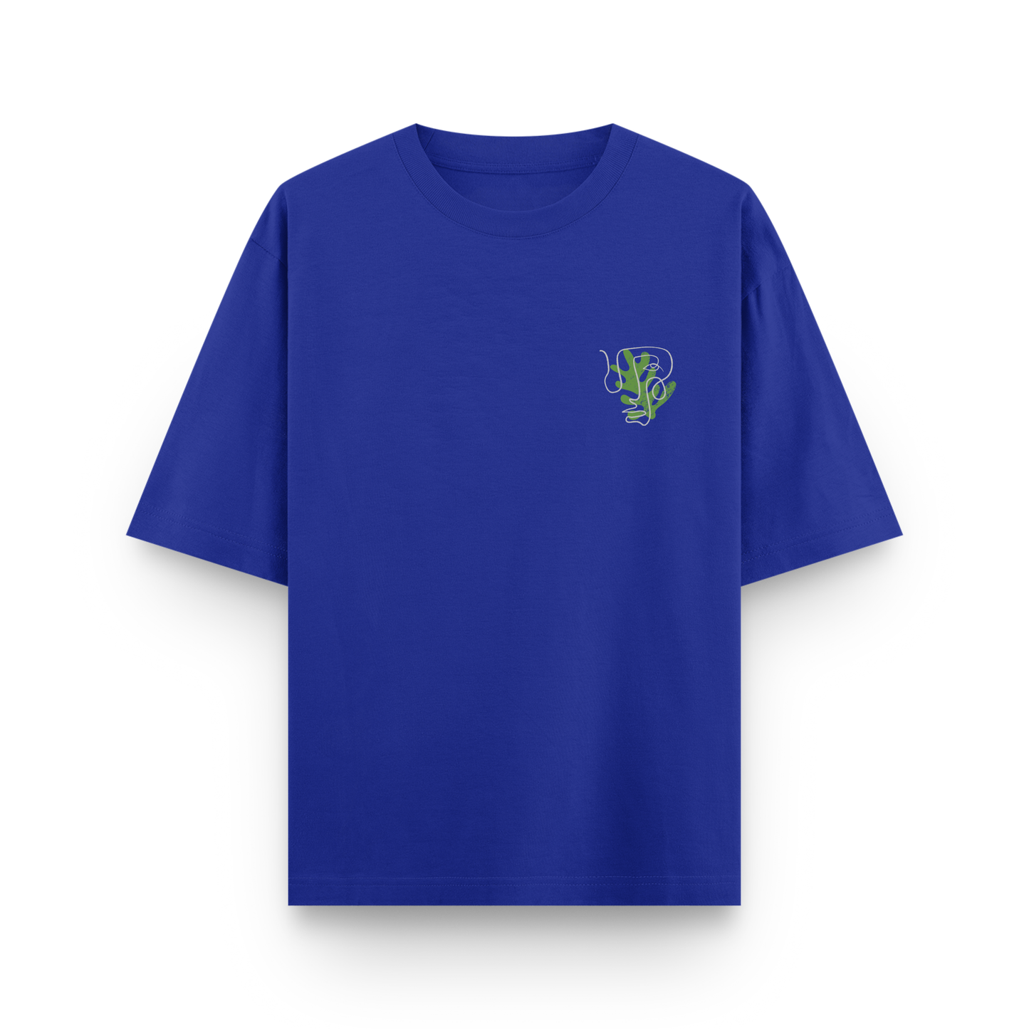 Sharp Minds Abstract Face Oversized Royal Blue Graphic T-Shirt