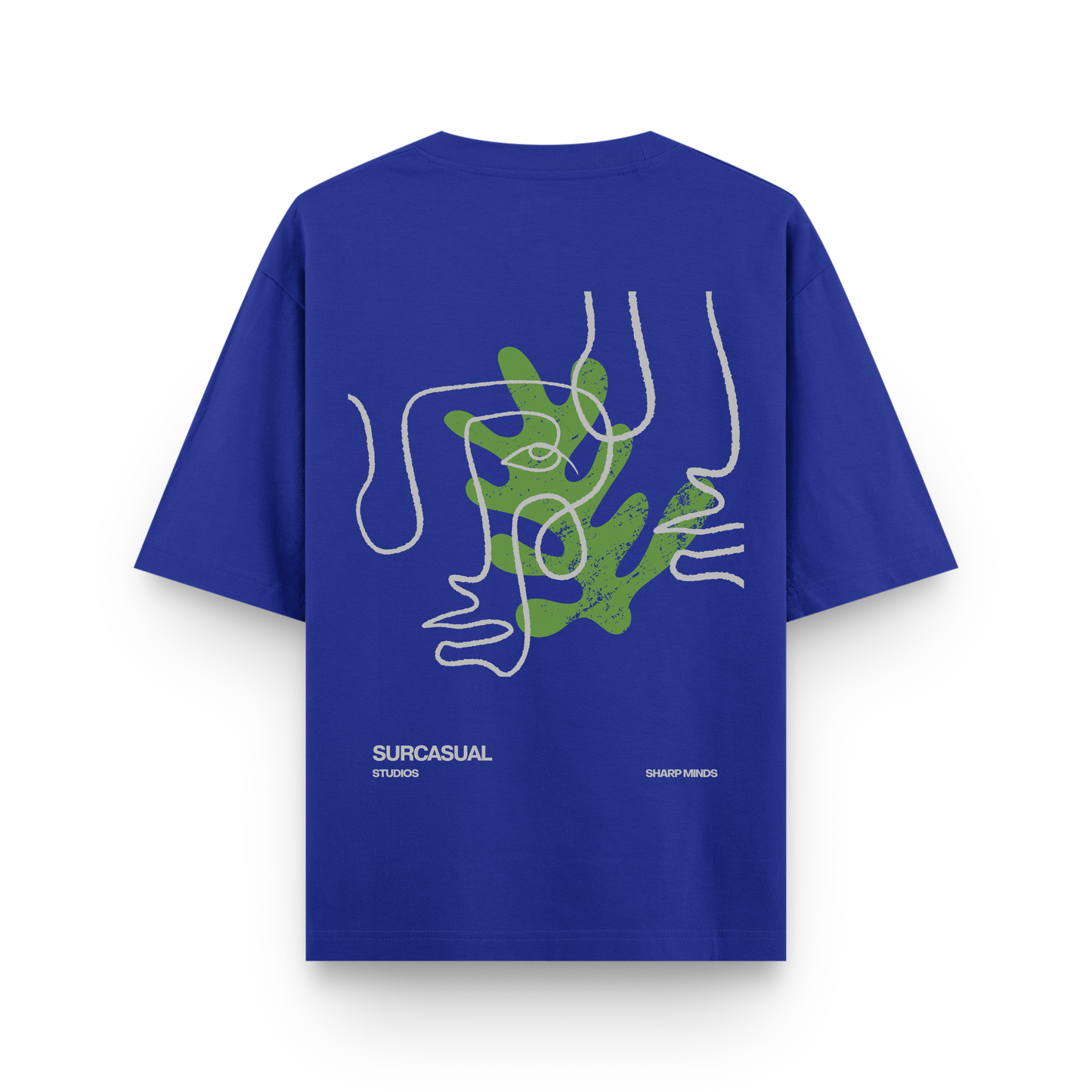 Sharp Minds Abstract Face Oversized Royal Blue Graphic T-Shirt