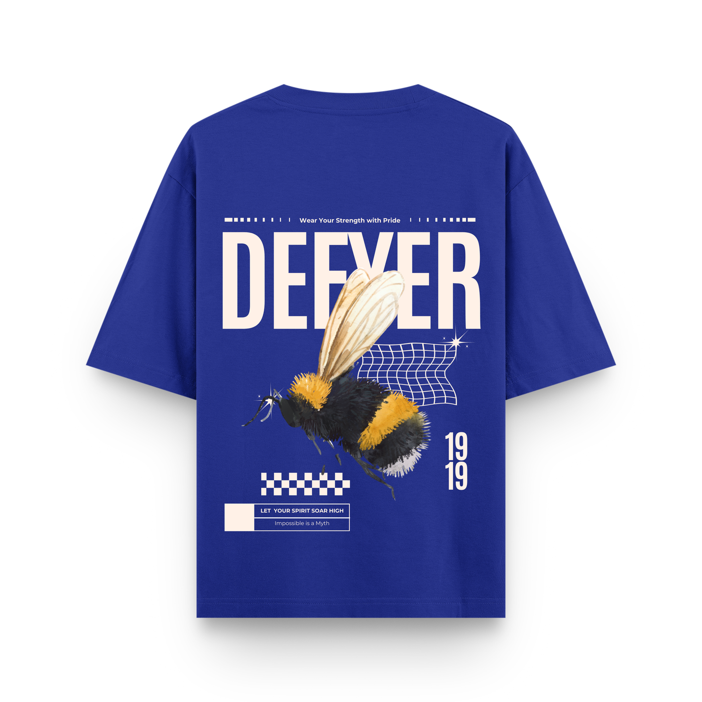 Defyer Bumblebee Cotton Oversized T shirt Royal Blue