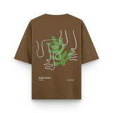 Sharp Minds Abstract Face Oversized Brown Graphic T-Shirt