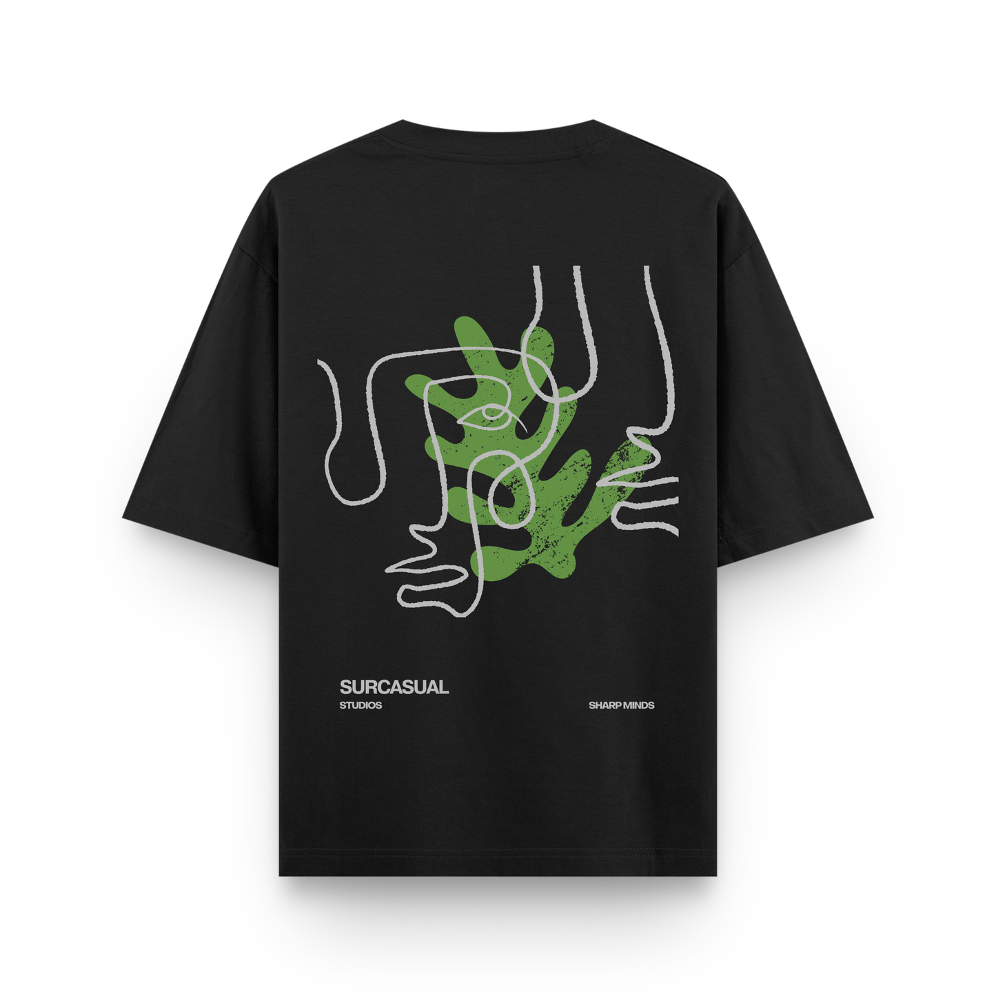 Sharp Minds Abstract Face Oversized Black Graphic T-Shirt