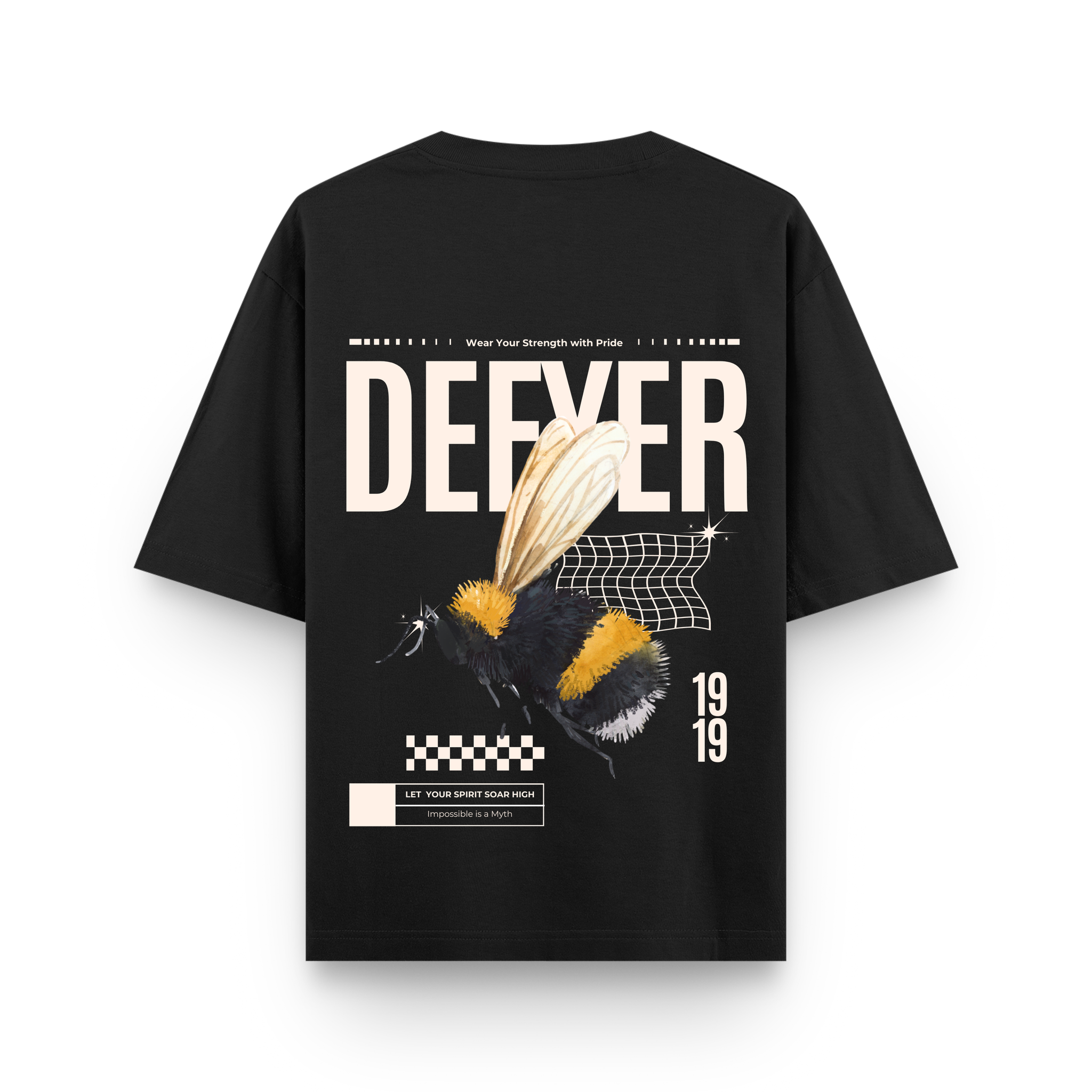 Defyer Bumblebee Cotton Oversized T shirt Black