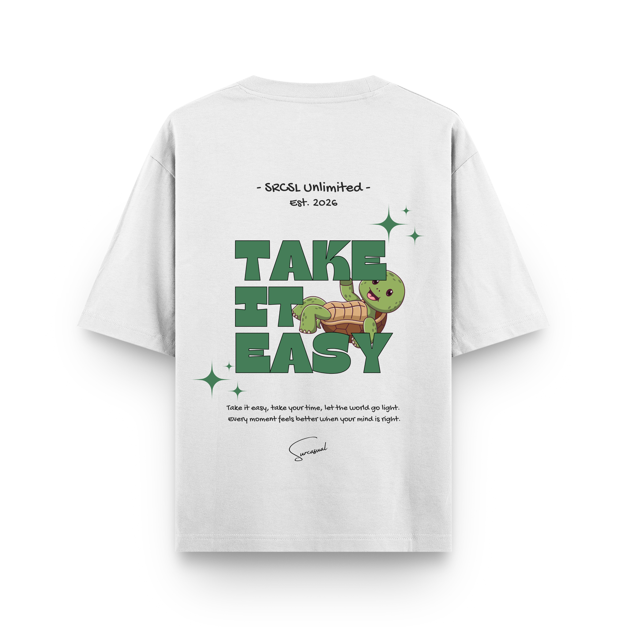 Take It Easy Turtle Oversized White Graphic T shirt