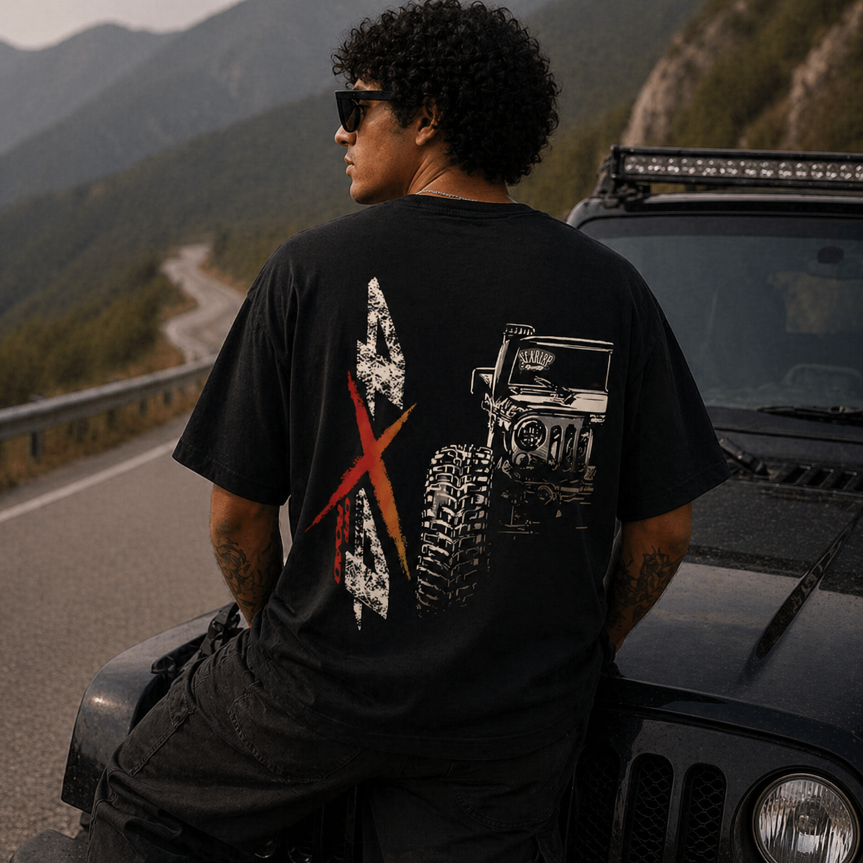 4x4 Offroad Beast Car Oversized Black Graphic T-Shirt