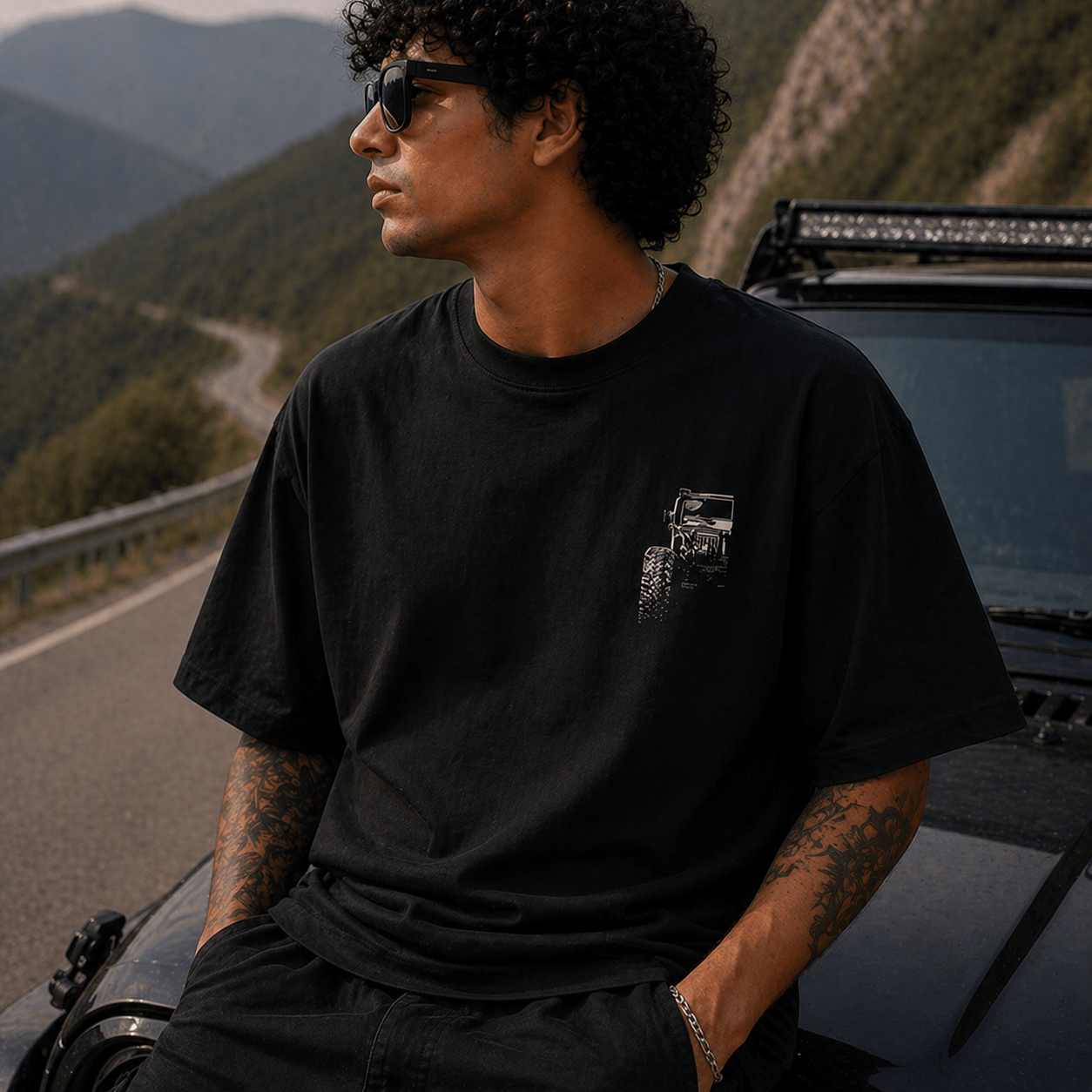 4x4 Offroad Beast Car Oversized Black Graphic T-Shirt