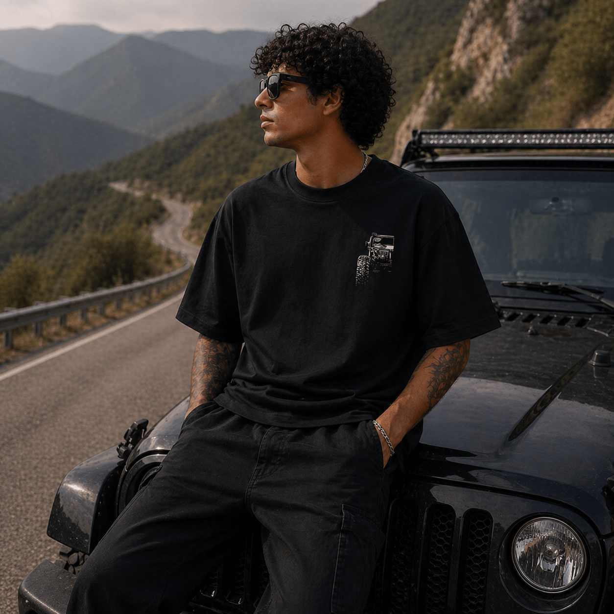 4x4 Offroad Beast Car Oversized Black Graphic T-Shirt