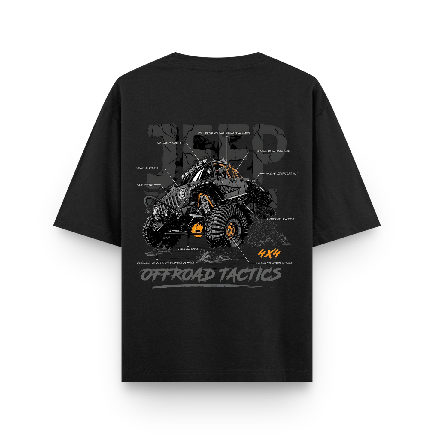 Tactical Beast 4 x 4 Oversized Black Cotton T-shirt