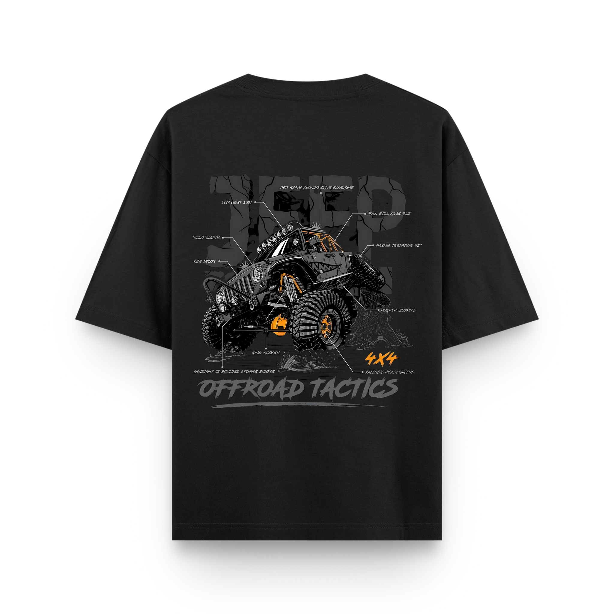 Tactical Beast 4 x 4 Oversized Black Cotton T-shirt
