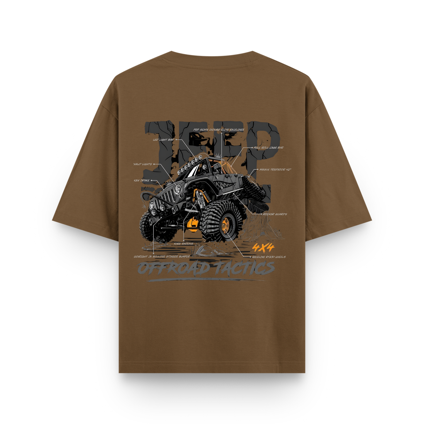 Tactical Beast 4 x 4 Oversized Brown Cotton T-shirt
