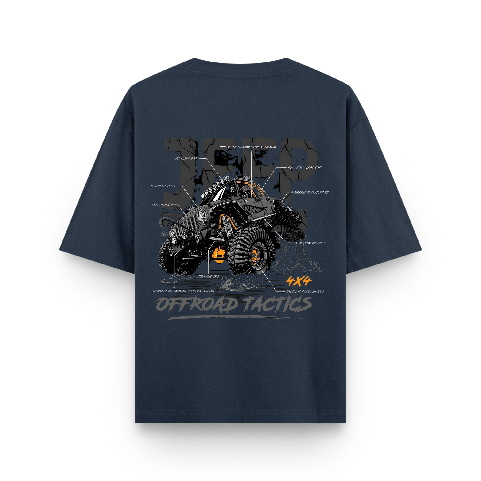Tactical Beast 4 x 4 Oversized Navy Blue Cotton T-shirt