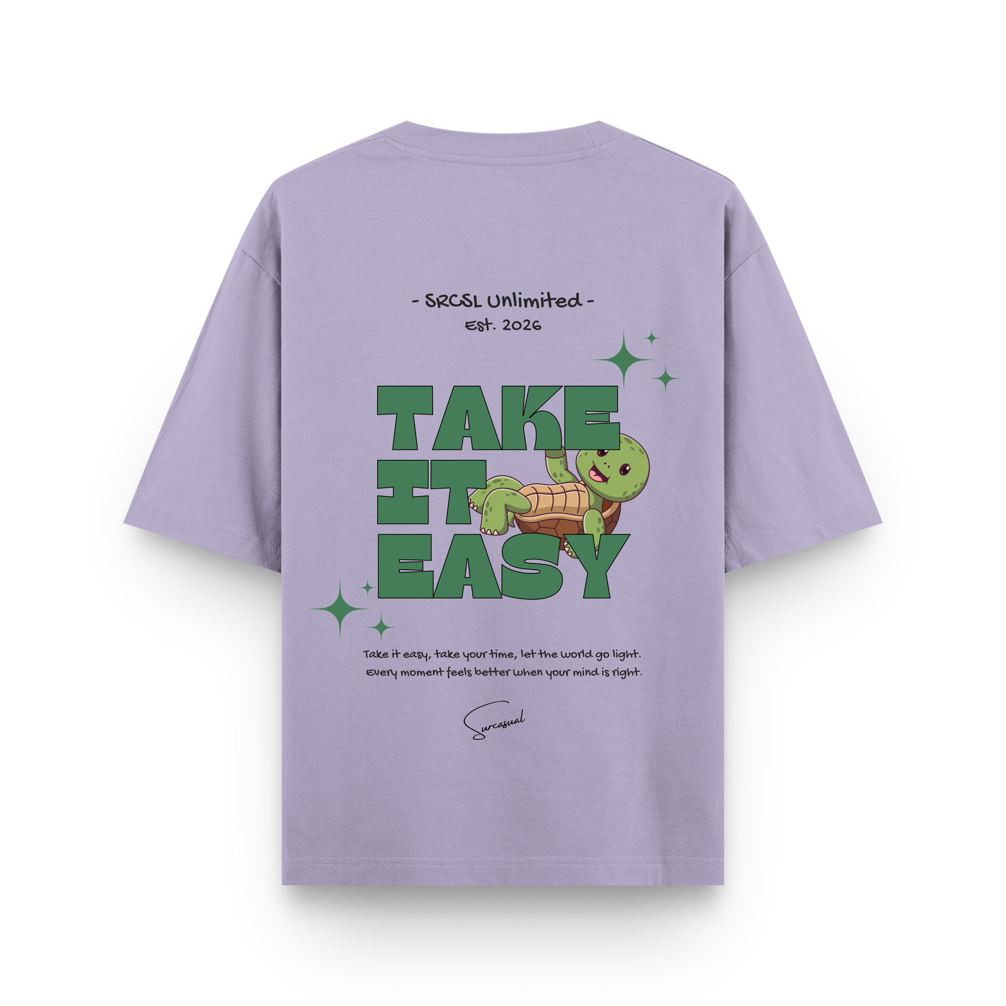 Take It Easy Turtle Oversized Lavender Graphic T shirt