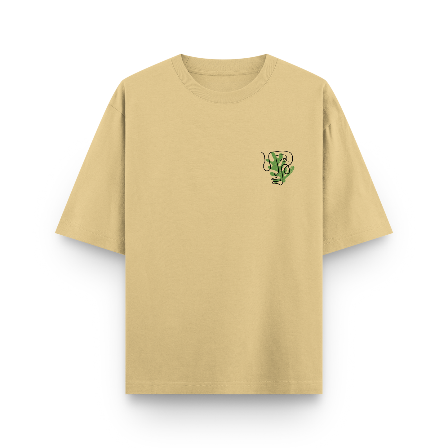 Sharp Minds Abstract Face Oversized Beige Graphic T-Shirt