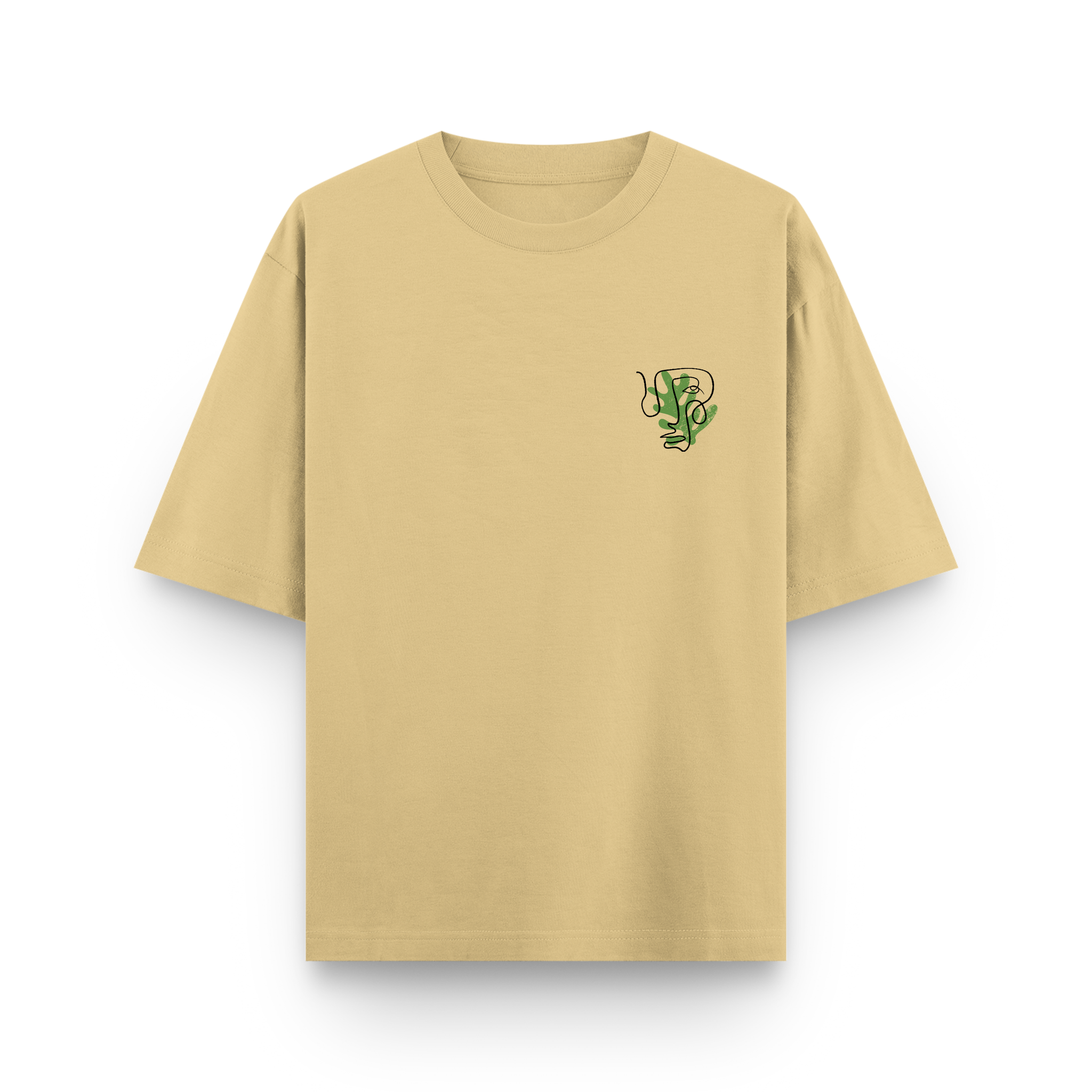 Sharp Minds Abstract Face Oversized Beige Graphic T-Shirt