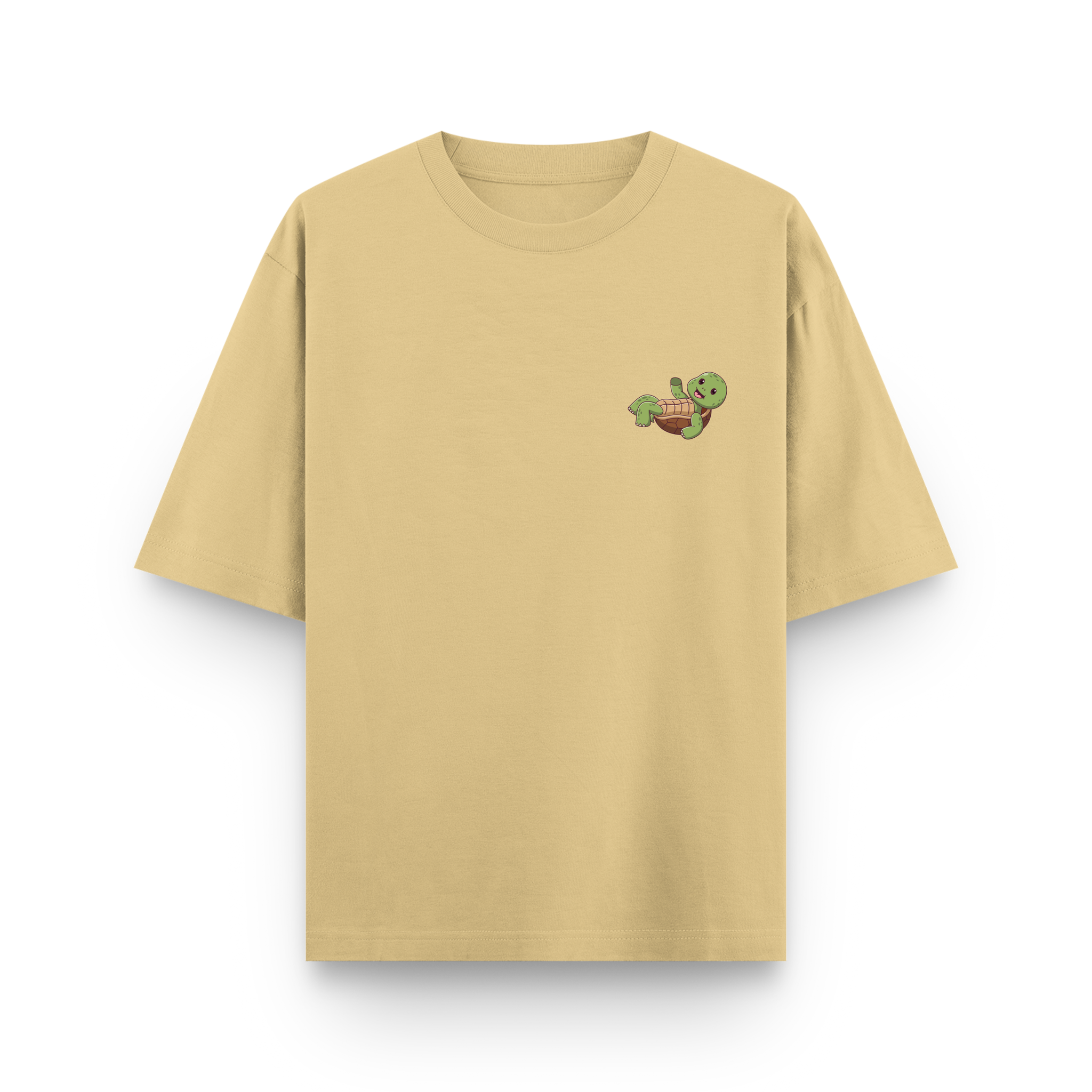 Take It Easy Turtle Oversized Beige Graphic T shirt