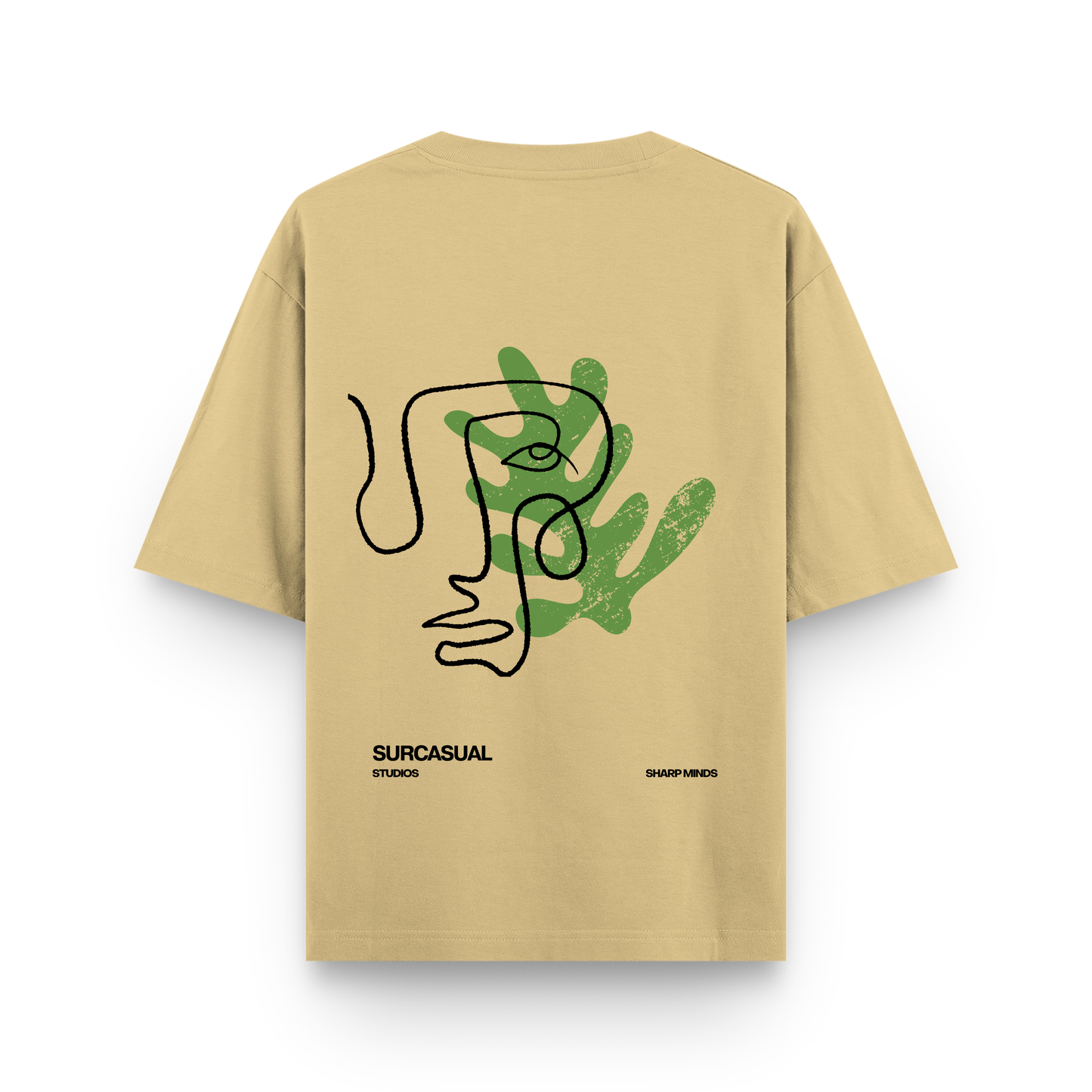 Sharp Minds Abstract Face Oversized Beige Graphic T-Shirt