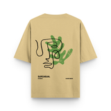 Sharp Minds Abstract Face Oversized Beige Graphic T-Shirt