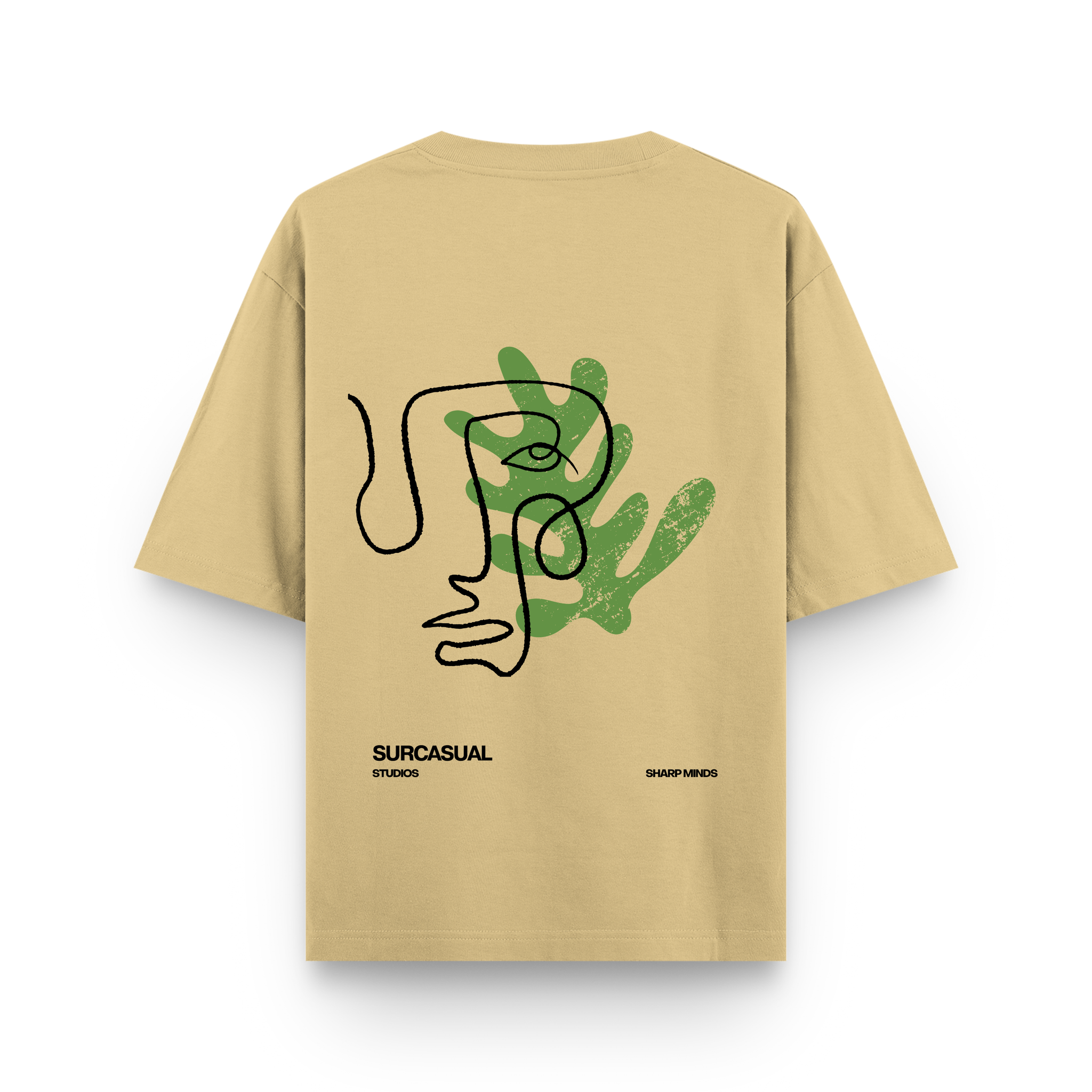 Sharp Minds Abstract Face Oversized Beige Graphic T-Shirt