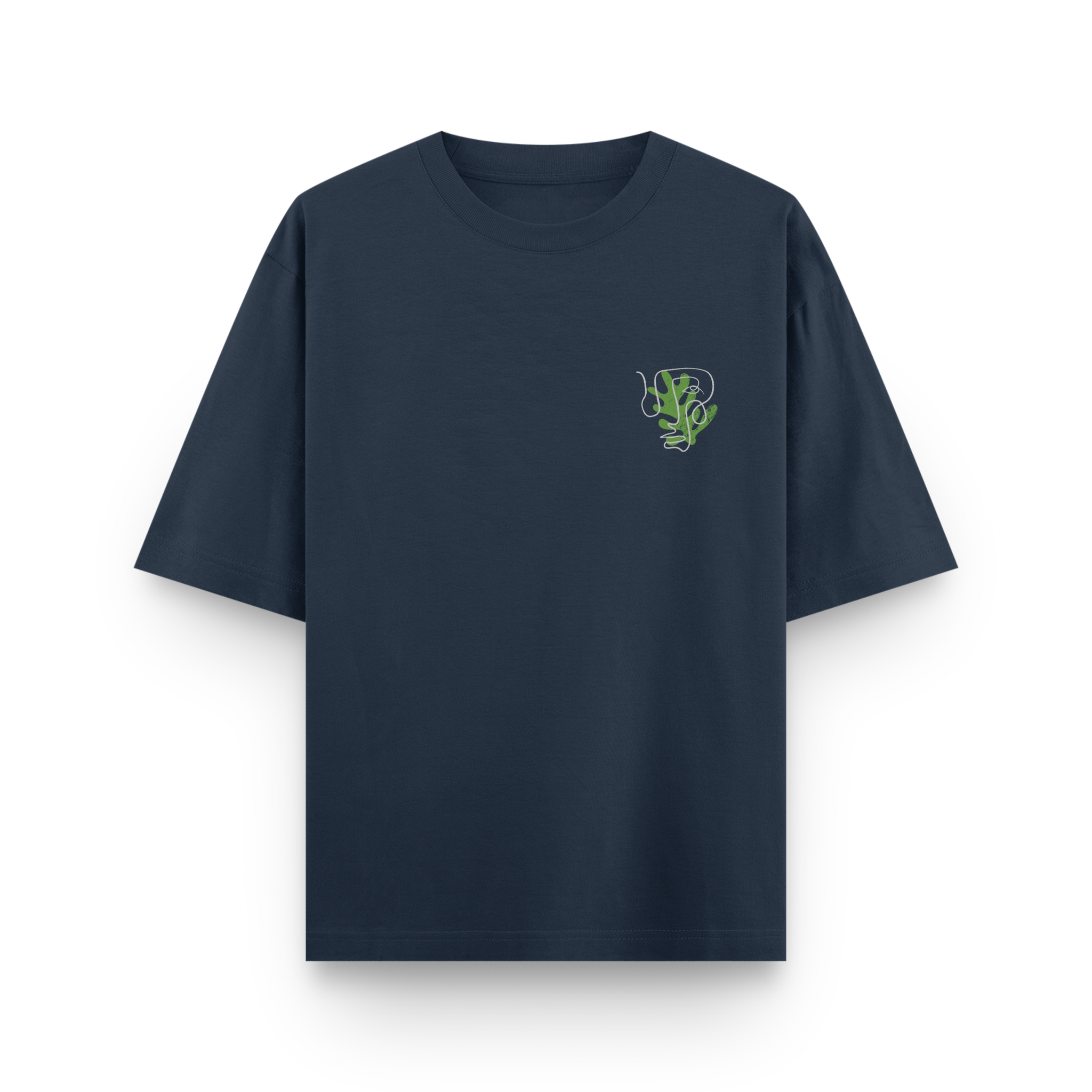 Sharp Minds Abstract Face Oversized Navy Blue Graphic T-Shirt