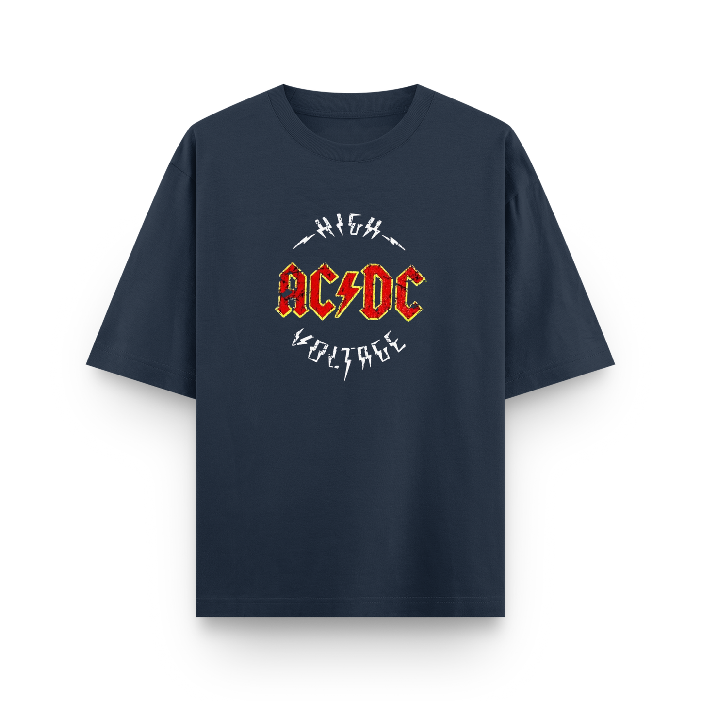 AC/DC High Voltage Oversized Navy Blue Graphic T-Shirt