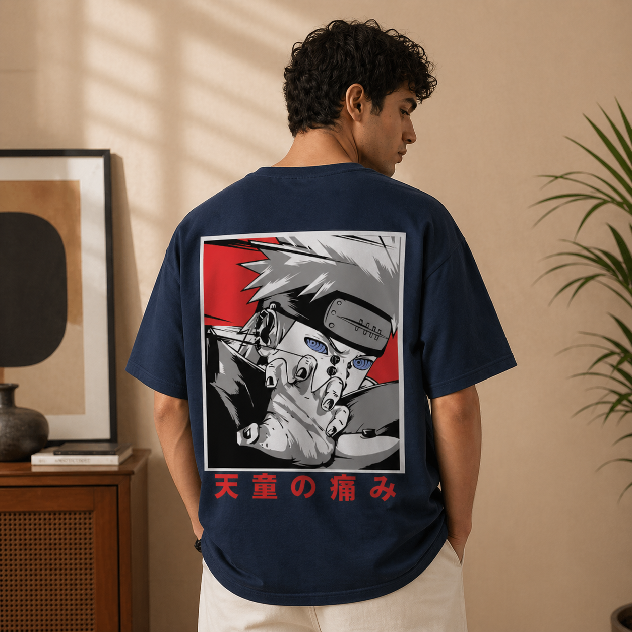Akatsuki Pain Navy Blue Oversized Street Graphic T-Shirt