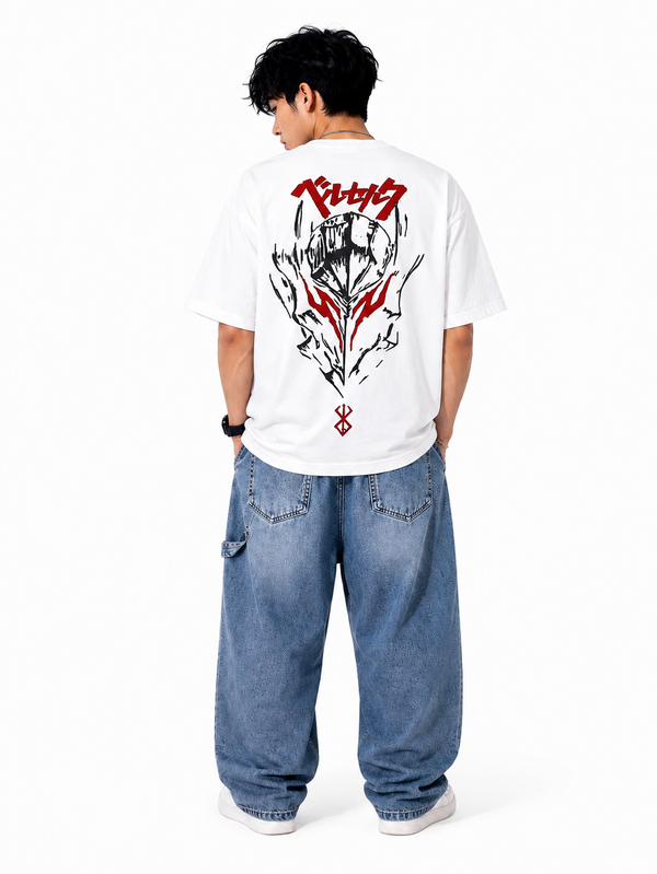Berserk Crimson Sigil Oversized White Graphic T-Shirt