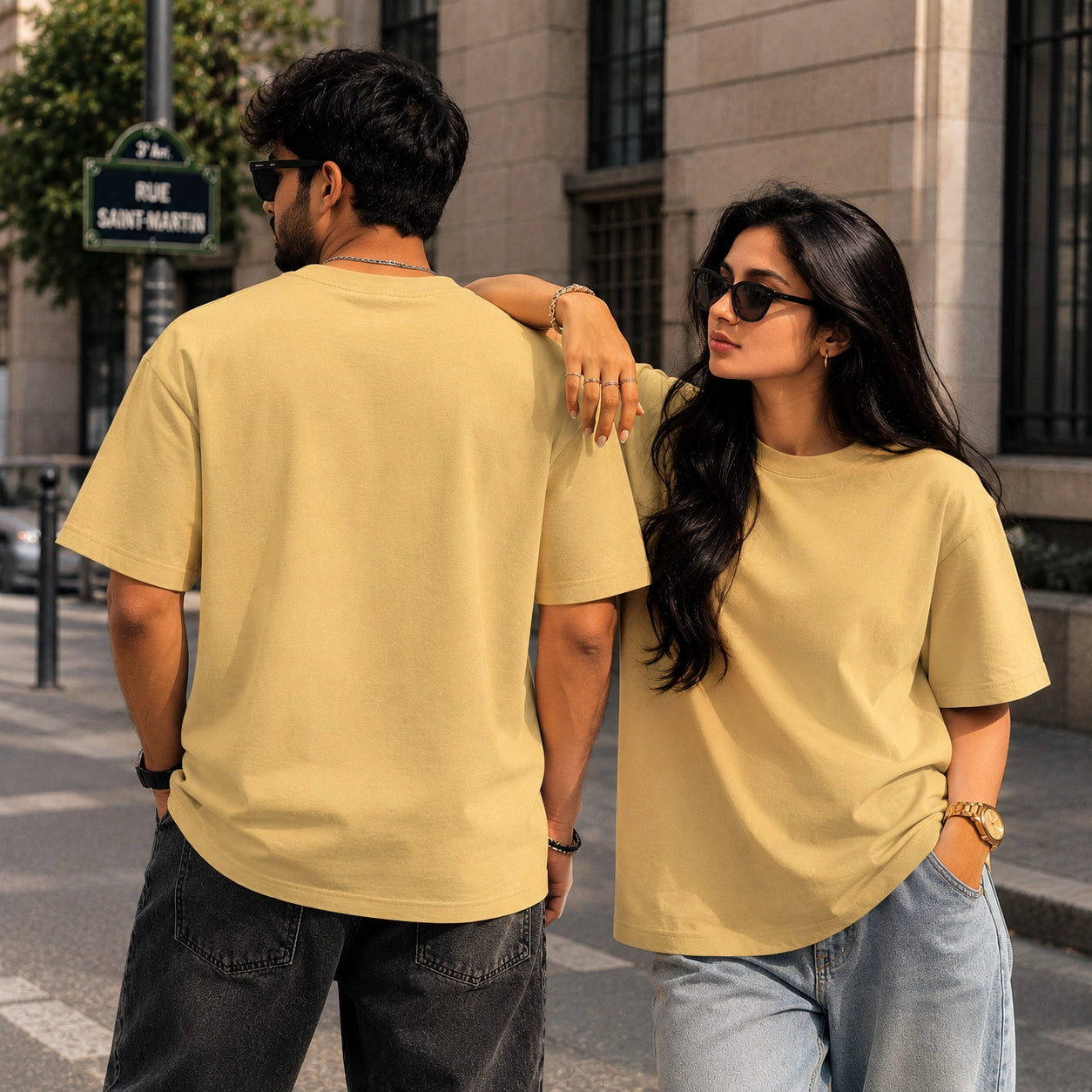 Beige Plain Oversized Cotton T-Shirt Unisex – Blank Essential