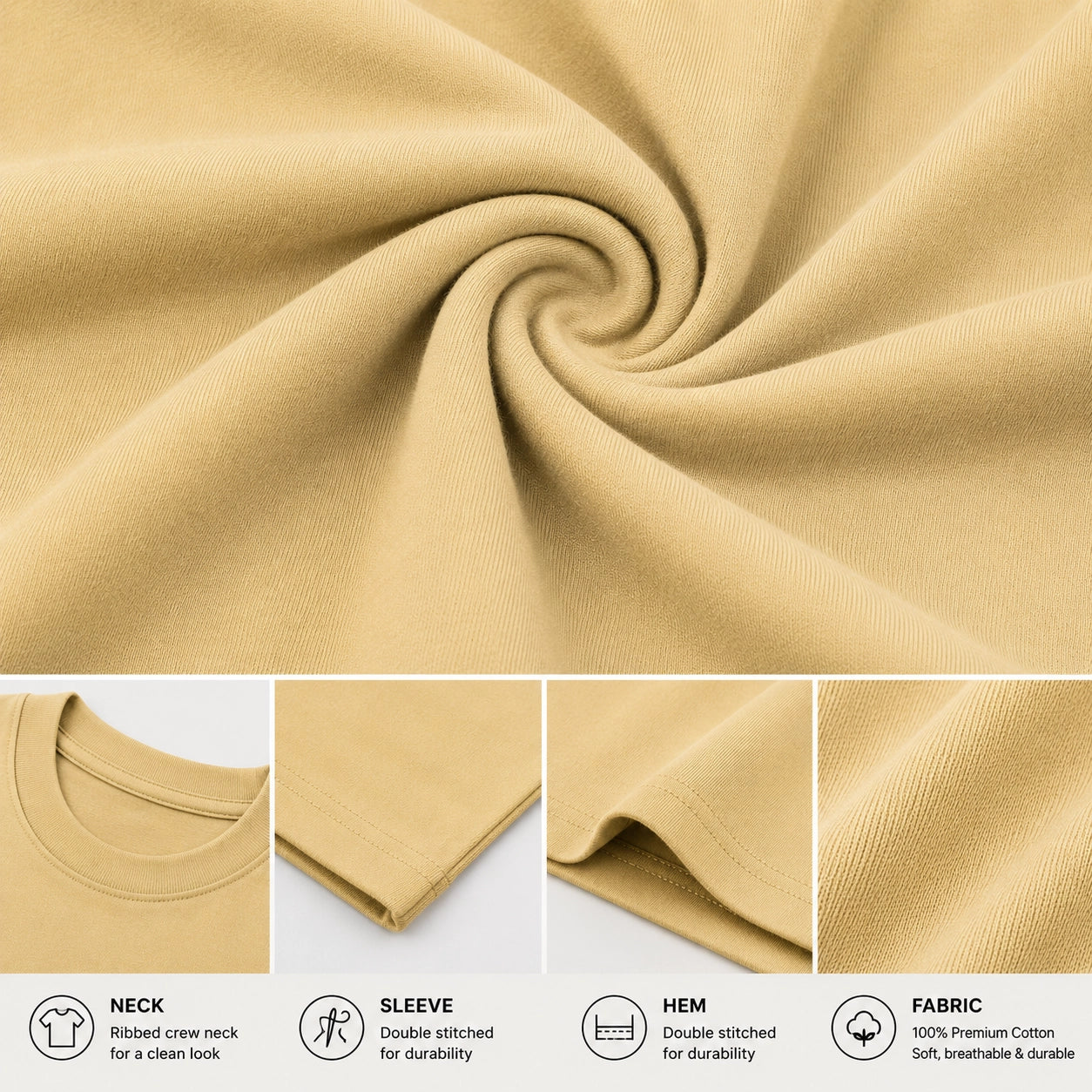 Beige Plain Oversized Cotton T-Shirt Unisex – Blank Essential