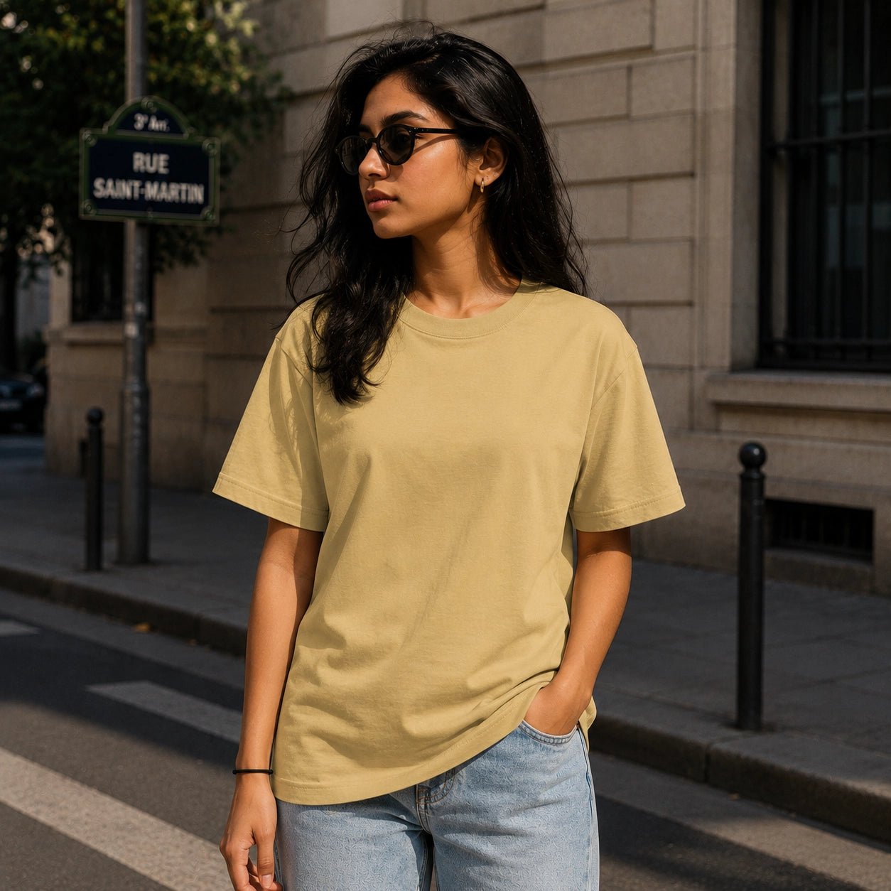 Beige Plain Oversized Cotton T-Shirt Unisex – Blank Essential