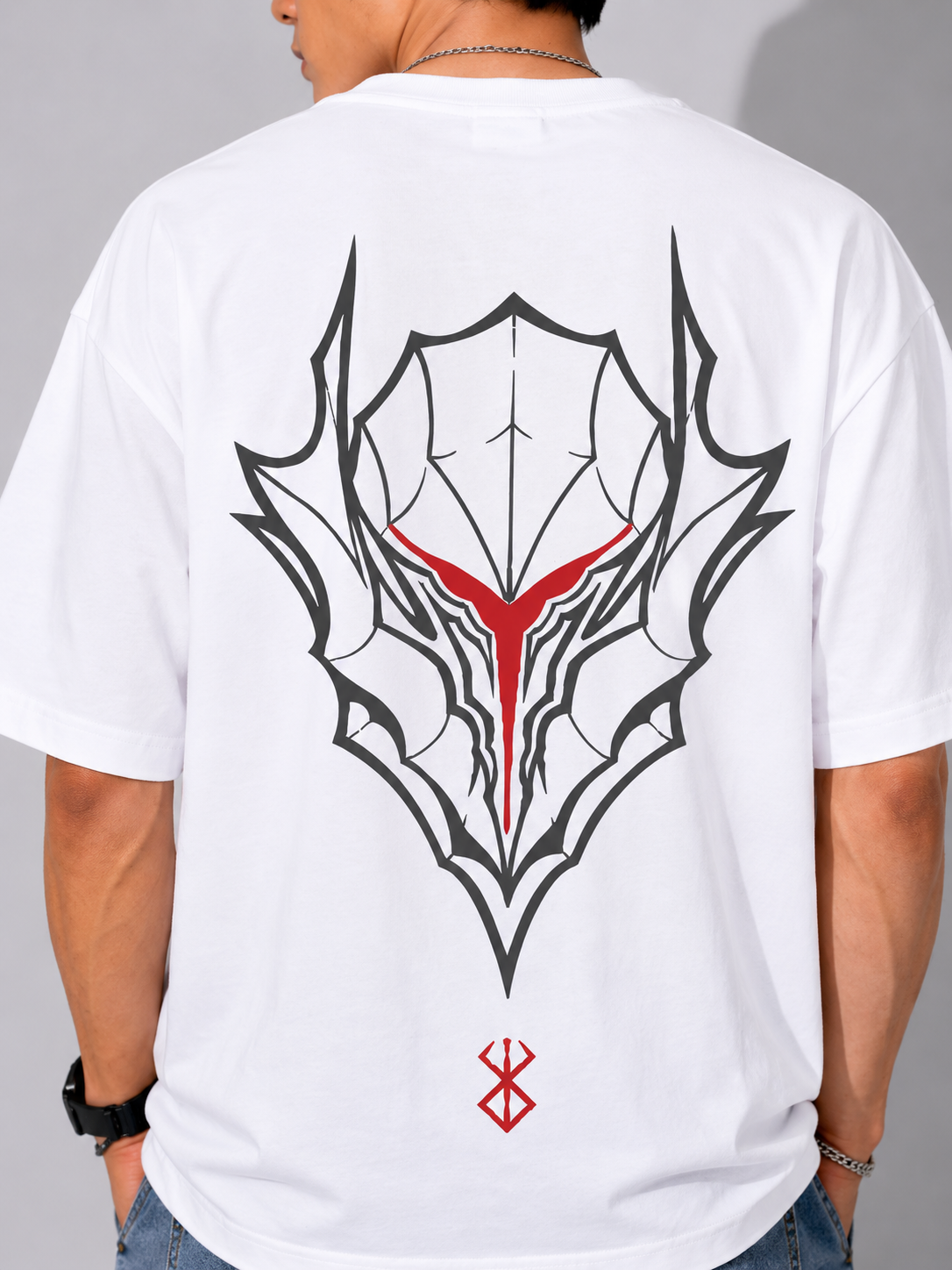 Berserk Crimson Sigil Oversized White Graphic T-Shirt