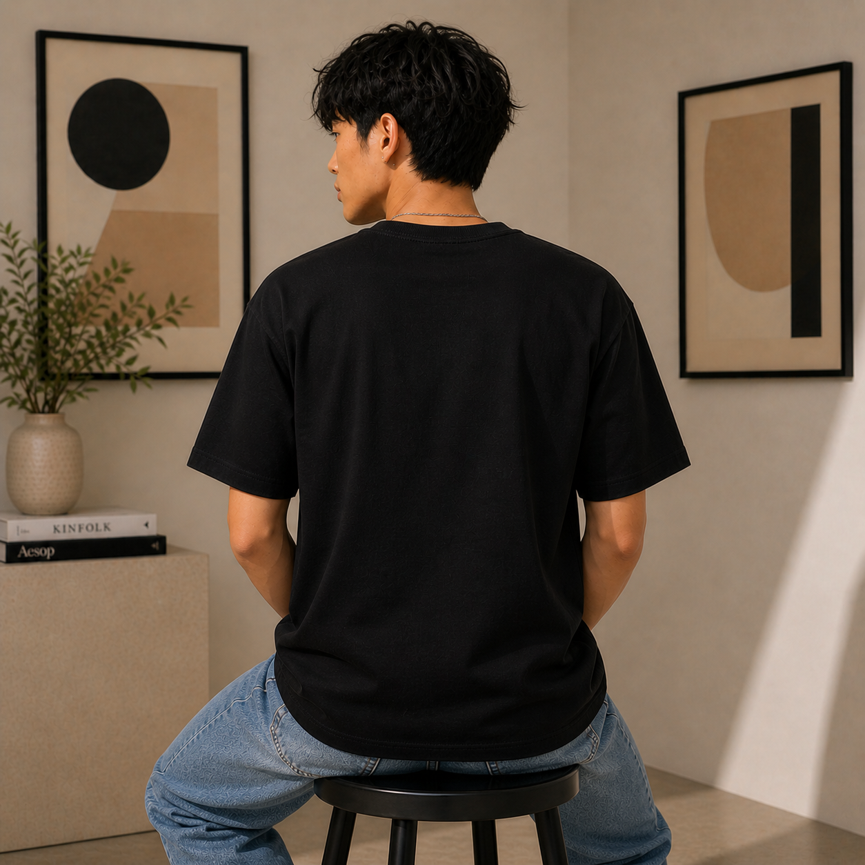 Black Plain Oversized Cotton T-Shirt Unisex – Blank Essential