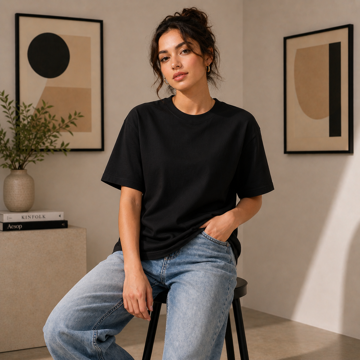 Black Plain Oversized Cotton T-Shirt Unisex – Blank Essential