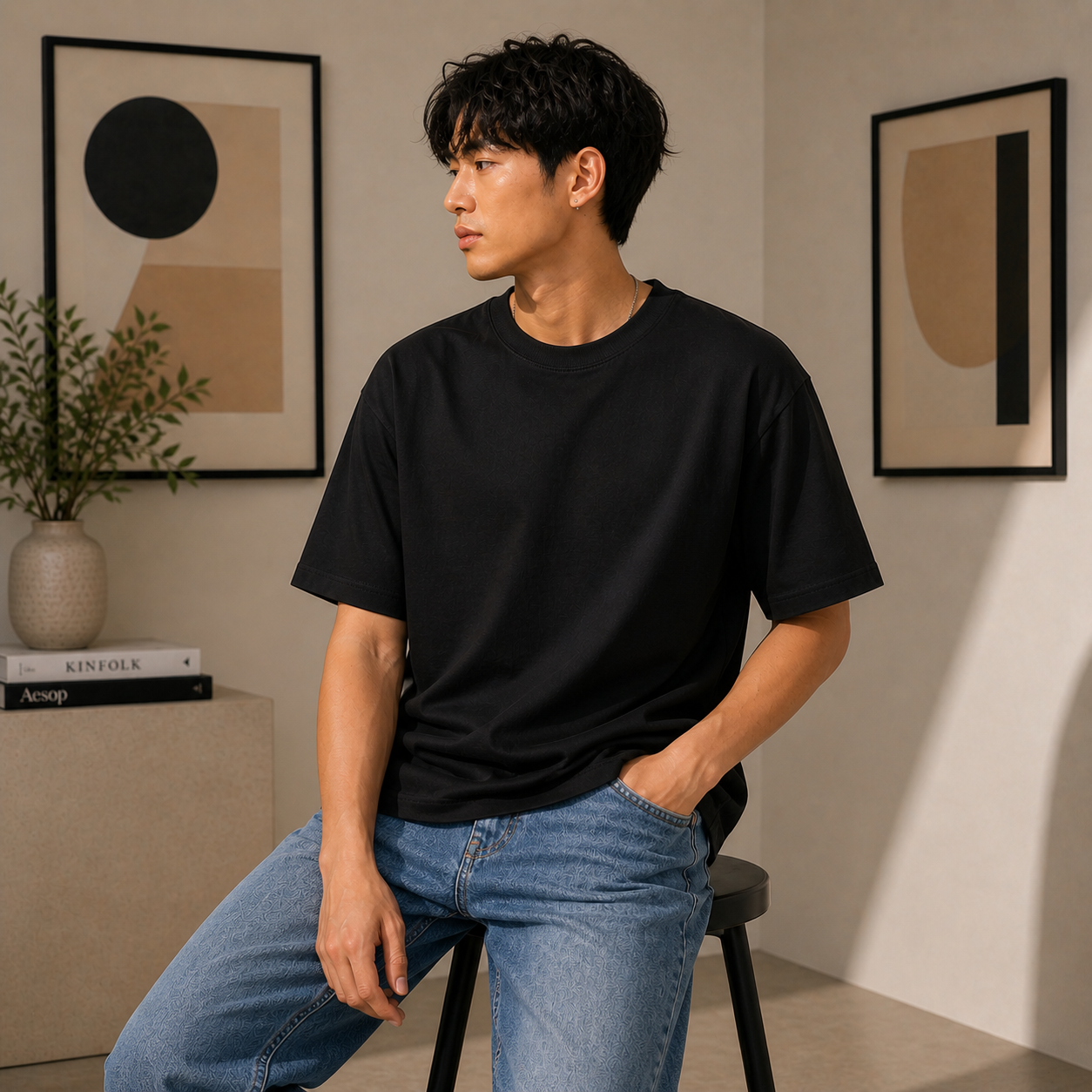 Black Plain Oversized Cotton T-Shirt Unisex – Blank Essential