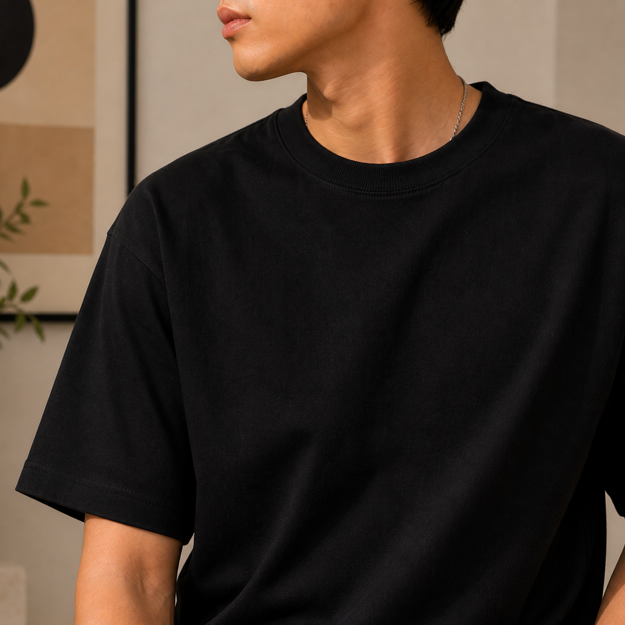 Black Plain Oversized Cotton T-Shirt Unisex – Blank Essential