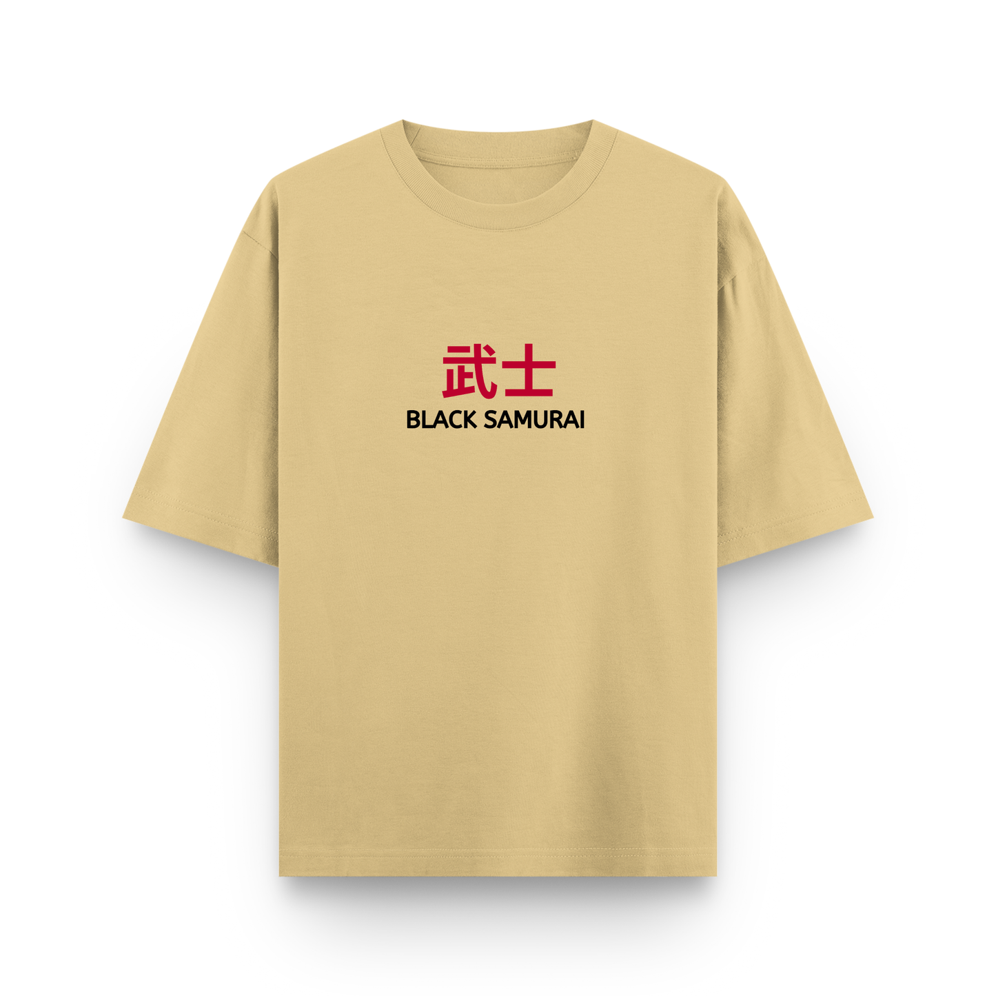 Black Samurai Bushi Oversized Sandy Beige Graphic T-Shirt