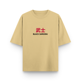 Black Samurai Bushi Oversized Sandy Beige Graphic T-Shirt