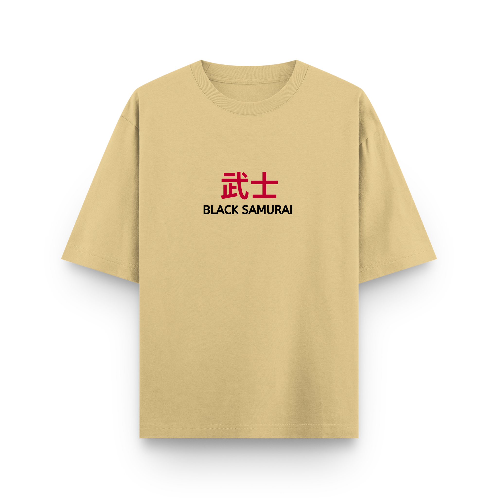 Black Samurai Bushi Oversized Sandy Beige Graphic T-Shirt