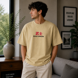 Black Samurai Bushi Oversized Sandy Beige Graphic T-Shirt