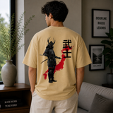 Black Samurai Bushi Oversized Sandy Beige Graphic T-Shirt