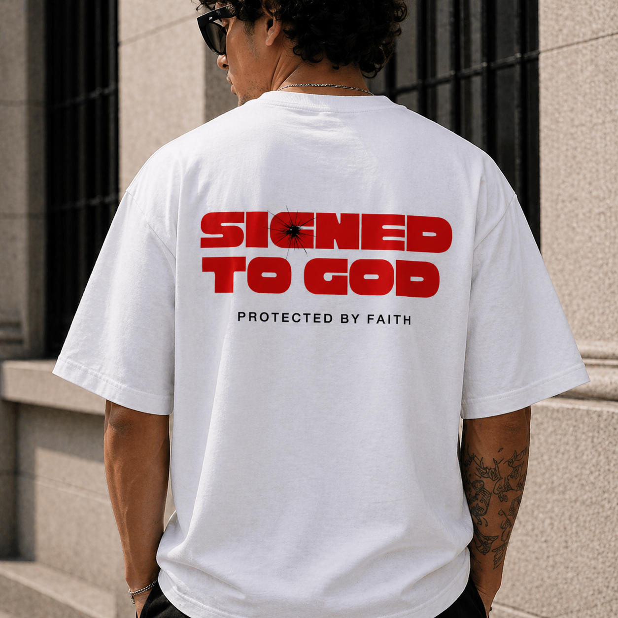 STG Signed to God Oversized Printed White T-Shirt