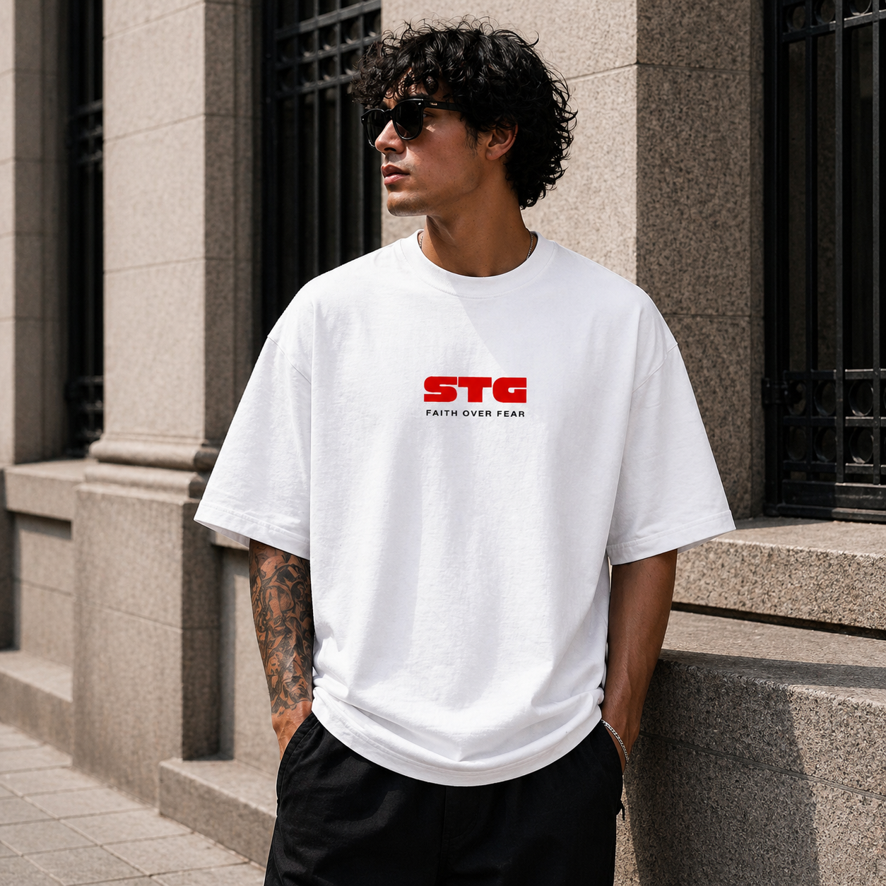 STG Signed to God Oversized Printed White T-Shirt