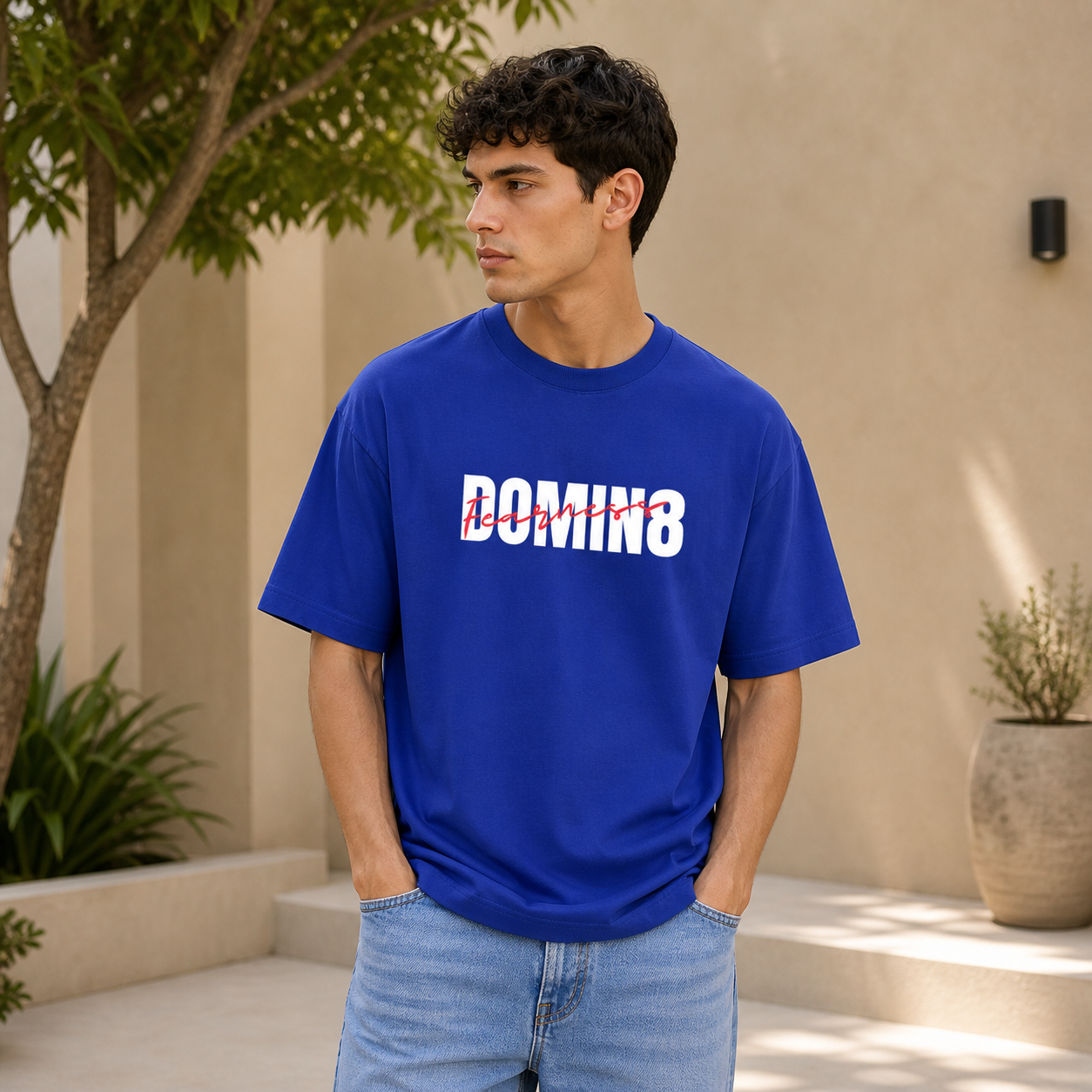 Dominate Fearlessness Oversized Cotton T shirt Royal Blue